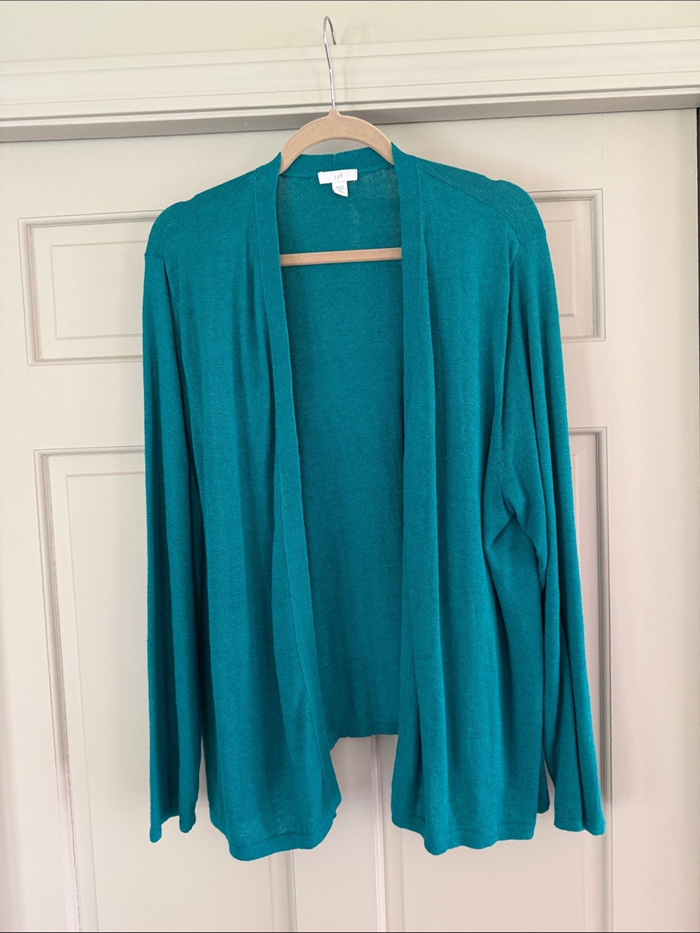 J. Jill Linen Blend Open Front Cardigan Teal Blue Lightweight Spring Layer 2X